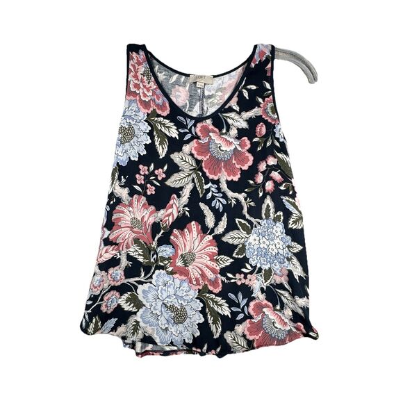 Loft Shirt Womens Small Petite Black Pink Blue Dark Floral Tank Bohemian Cottage - Picture 1 of 7
